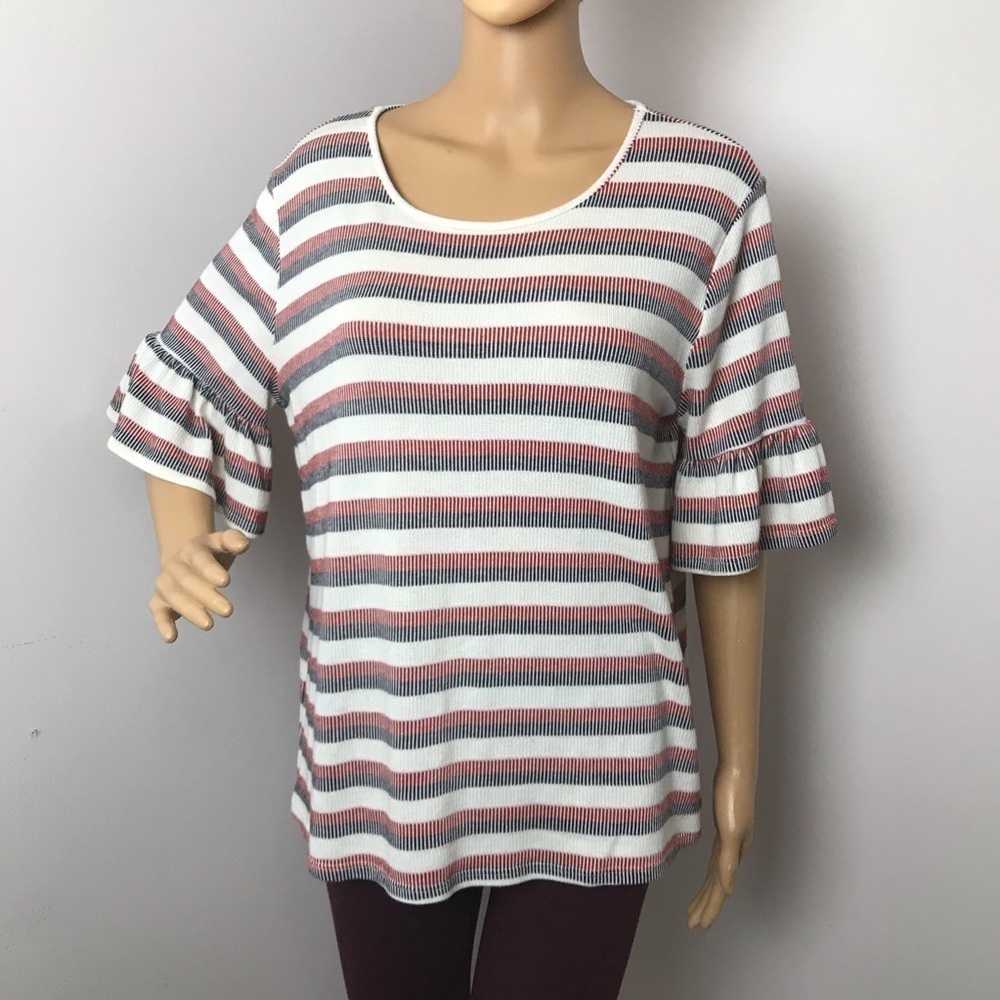 Pleione Women’s Striped Sweater – Red, White & Blue Size: XL